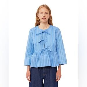 Ganni poplin blue striped blouse NWOT.